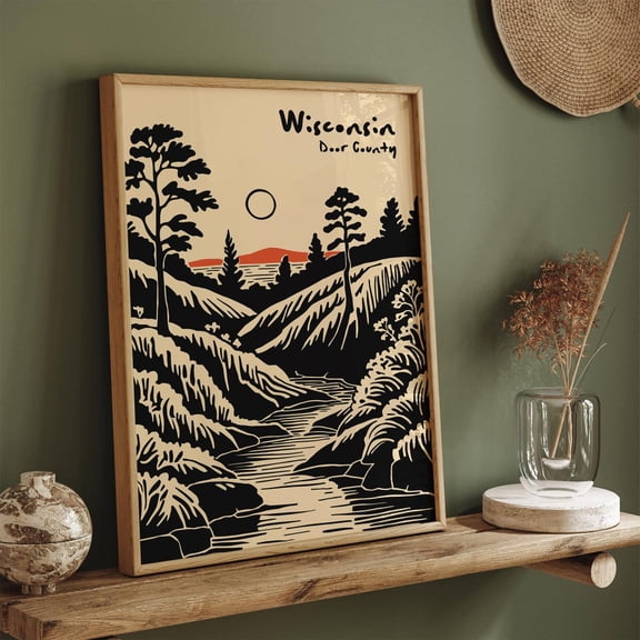 Door County Wisconsin Retro Landscape Art Unframed Paper Print