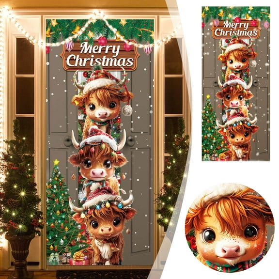 Door Cover Cute Front Door Cow Banner Covering Fabric Door Hanging Banner Indoor And Outdoor Party Supplie Flags_ Banners & Accessories Easy To Use