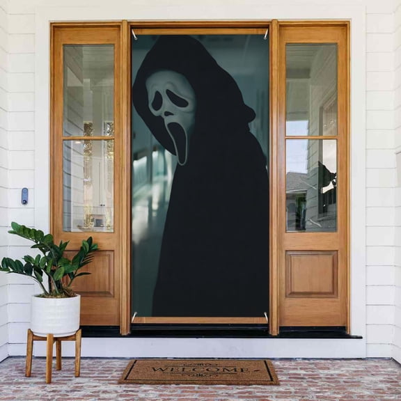 Door Cover Decor Ghost-Face Banner Composition Wall Door Decor Porch Sign for Porch Party Indoor Outdoor 72.8 x 35.4 Inch