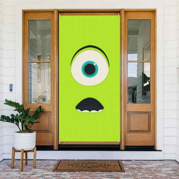 Door Cover Decor Monsters Inc Banner Composition Wall Door Decor Porch Sign for Porch Party Indoor Outdoor 72.8 x 35.4 Inch