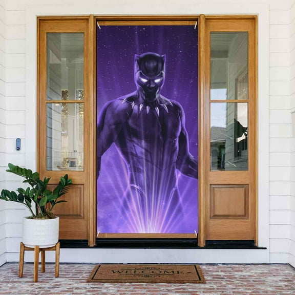 Door Cover Decoration,Black Panther Theme Door Hanging Banner Background for Home Door Holiday Christmas Decoration(35.4"x72.8")