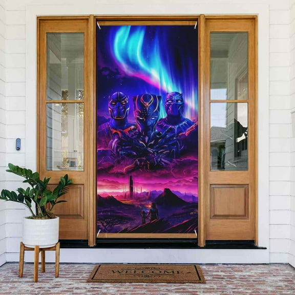 Door Cover Decoration,Black Panther Theme Door Hanging Banner Background for Home Door Holiday Christmas Decoration(35.4"x72.8")