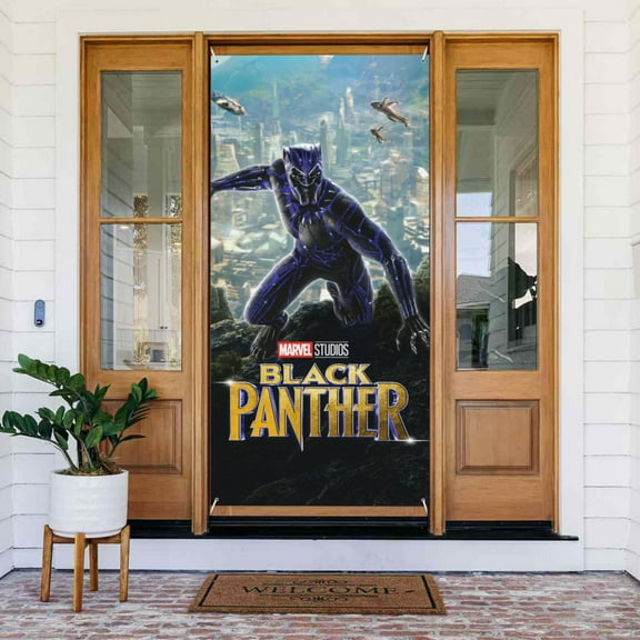 Door Cover Decoration,Black Panther Theme Door Hanging Banner Background for Home Door Holiday Christmas Decoration(35.4"x72.8")