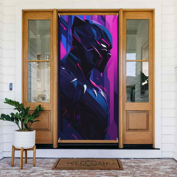 Door Cover Decoration,Black Panther Theme Door Hanging Banner Background for Home Door Holiday Christmas Decoration(35.4"x72.8")