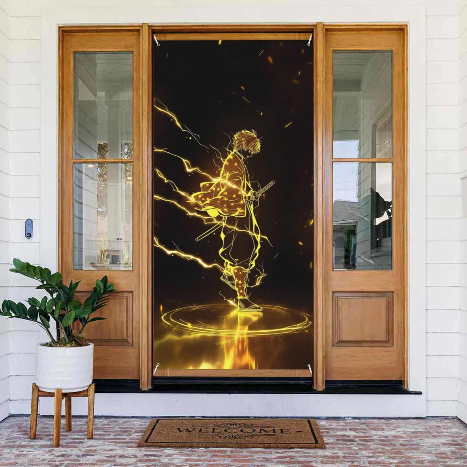 Door Cover Decoration Demon Slayer Agatsuma Zenitsu Hanging Banner Backdrop Tapestry Outdoor Party Decor 72.8 x 35.4 Inch