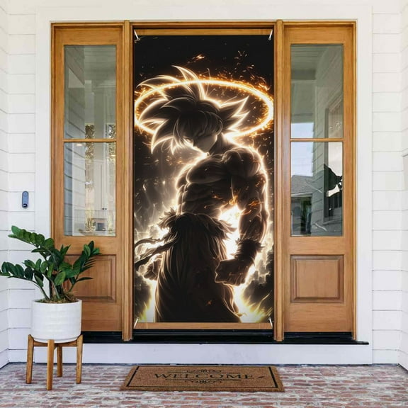 Door Cover Decoration Dragon Ball Hanging Banner Goku Backdrop Tapestry Outdoor Party Decor 72.8 x 35.4 Inch