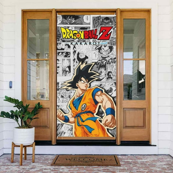 Door Cover Decoration Dragon Ball Hanging Banner Goku Backdrop Tapestry Outdoor Party Decor 72.8 x 35.4 Inch