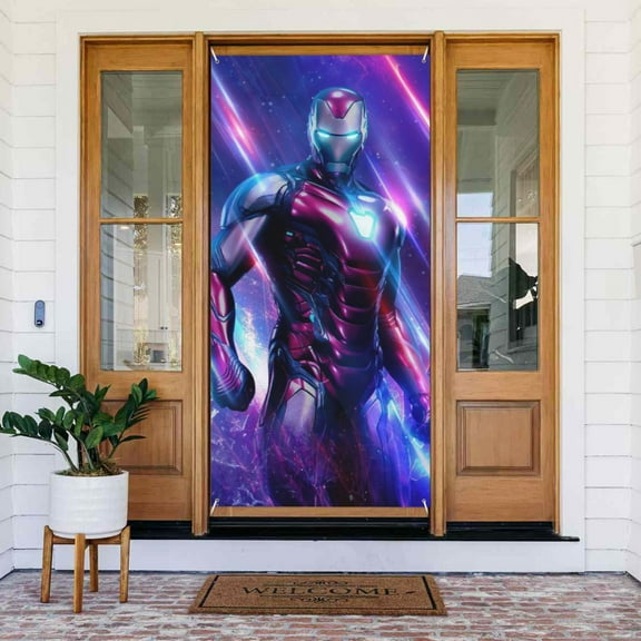 Door Cover Decoration,Iron Man Door Hanging Banner Background for Home Door Holiday Christmas Decoration(35.4"x72.8")