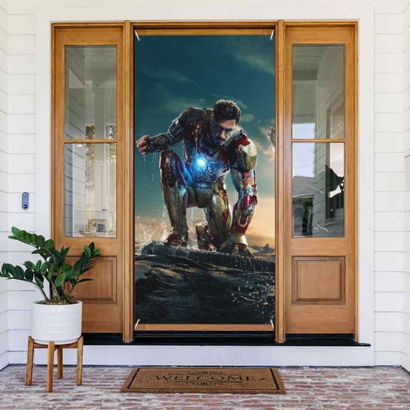 Door Cover Decoration,Iron Man Door Hanging Banner Background for Home Door Holiday Christmas Decoration(35.4"x72.8")