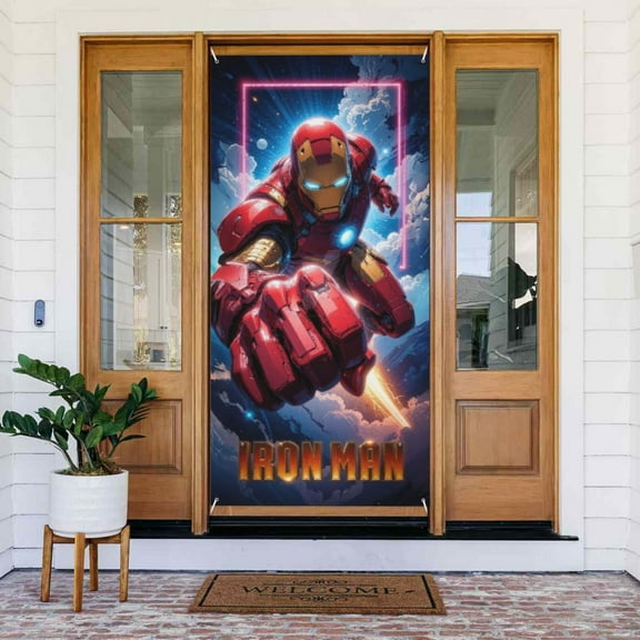 Door Cover Decoration,Iron Man Door Hanging Banner Background for Home Door Holiday Christmas Decoration(35.4"x72.8")
