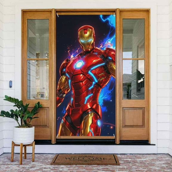 Door Cover Decoration,Iron Man Door Hanging Banner Background for Home Door Holiday Christmas Decoration(35.4"x72.8")