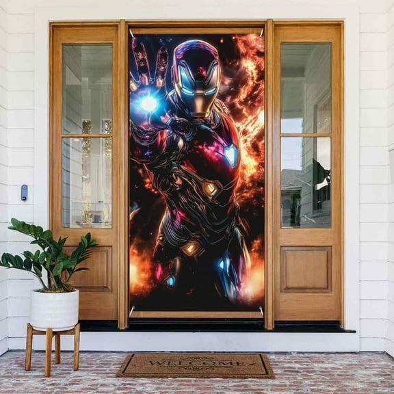 Door Cover Decoration,Iron Man Door Hanging Banner Background for Home Door Holiday Christmas Decoration(35.4"x72.8")