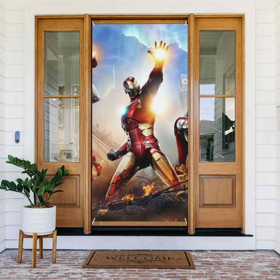 Door Cover Decoration,Iron Man Door Hanging Banner Background for Home Door Holiday Christmas Decoration(35.4"x72.8")