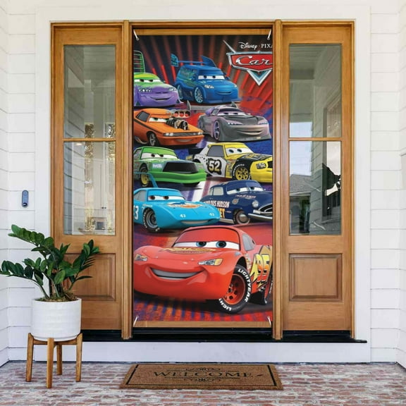 Door Cover Decoration Lightning McQueen Hanging Banner Backdrop Tapestry Outdoor Party Decor 72.8 x 35.4 Inch