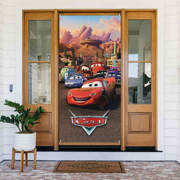 Door Cover Decoration Lightning McQueen Hanging Banner Backdrop Tapestry Outdoor Party Decor 72.8 x 35.4 Inch