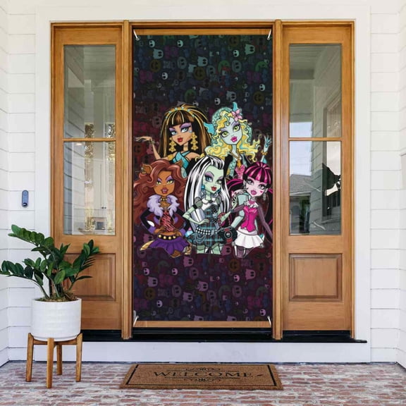 Door Cover Decoration,Monster High Theme Door Hanging Banner Background for Home Door Holiday Christmas Decoration(35.4"x72.8")