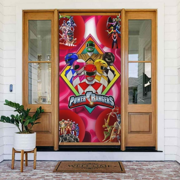 Door Cover Decoration Power Rangers Hanging Banner Backdrop Tapestry Outdoor Party Decor 72.8 x 35.4 Inch