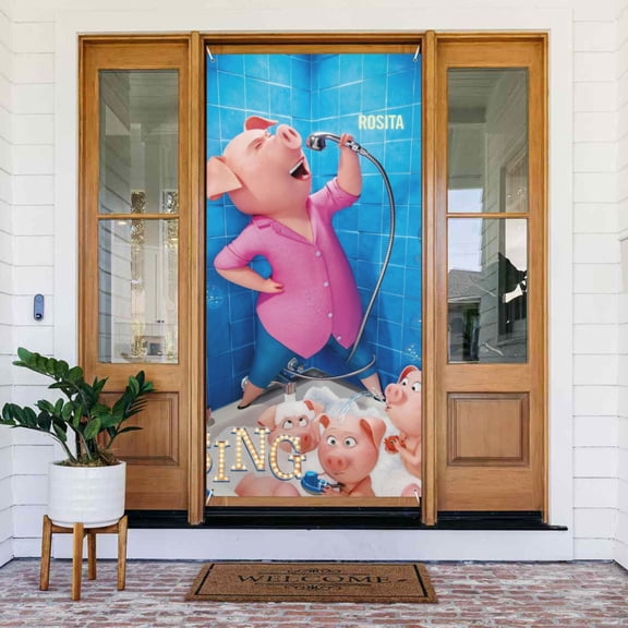 Door Cover Decoration Sing Movie Hanging Vertical Paper Door Banners Backdrop Tapestry Outdoor Party Decor Wall Decor Kit 72.8 x 35.4 Inch