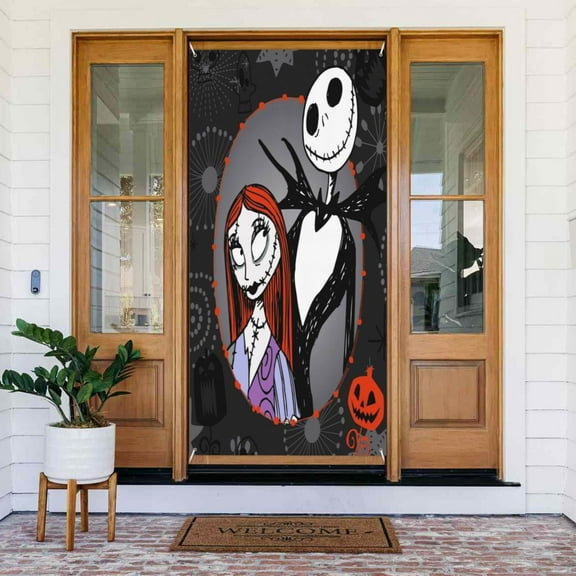 Door Cover Decorations The Nightmare Before Christmas Door Banner Porch Sign Banner For Indoor Outdoor Wall Home Party Supplies 72.8 x 35.4 Inch
