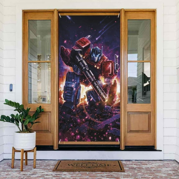 Door Cover Decorations Transformers Door Banner Porch Sign Banner For Indoor Outdoor Wall Home Party Supplies 72.8 x 35.4 Inch
