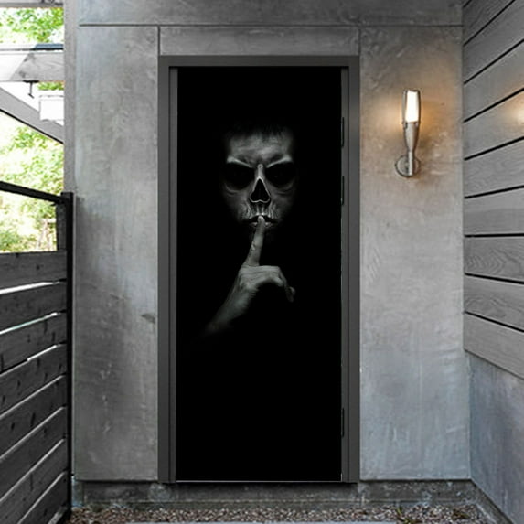 Door Cover for Halloween PVC Removable Door Sticker, Horrible Banner, Wall Backdrop, Home Hanging Decor, Photo Background Haunted House Themed Decoration