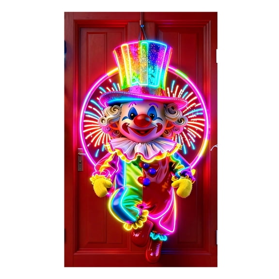 Door Cover Large Cartoon Clown Welcome to Circus Carnival Hanging Sign Backdrop Door Banner for Halloween Front Door Porch Wall Decor Party Supplies 71x35inch