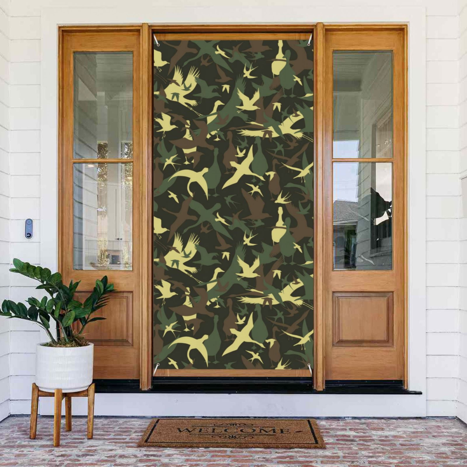 Door Covers Decorative - Birds Camouflage Green Door Banner Decorations for Indoor Outdoor, Spring, Summer, Fall, Winter Funny Christmas Halloween Decorations