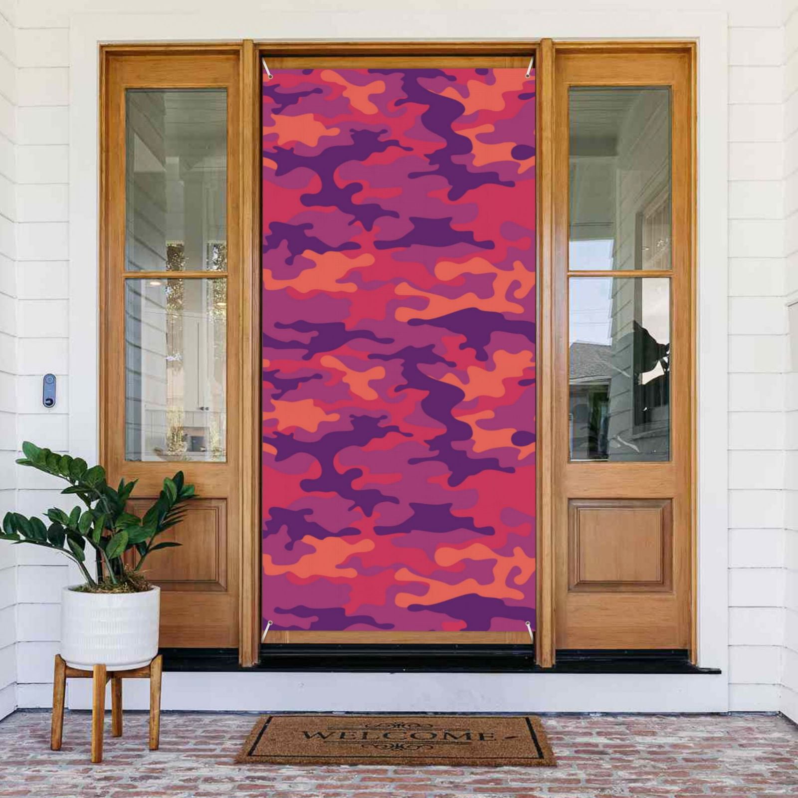 Door Covers Decorative - Burgundy Camouflage Door Banner Decorations for Indoor Outdoor, Spring, Summer, Fall, Winter Funny Christmas Halloween Decorations