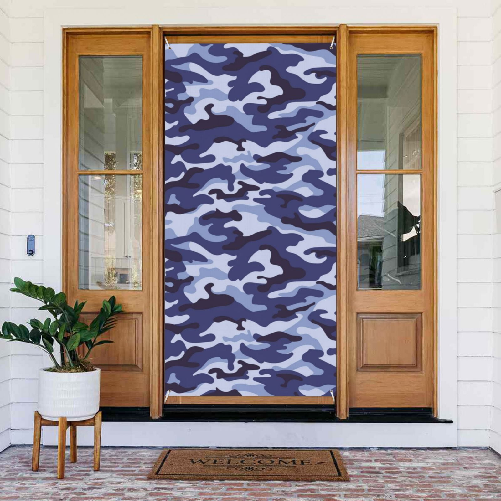 Door Covers Decorative - Camouflage Blue Door Banner Decorations for Indoor Outdoor, Spring, Summer, Fall, Winter Funny Christmas Halloween Decorations