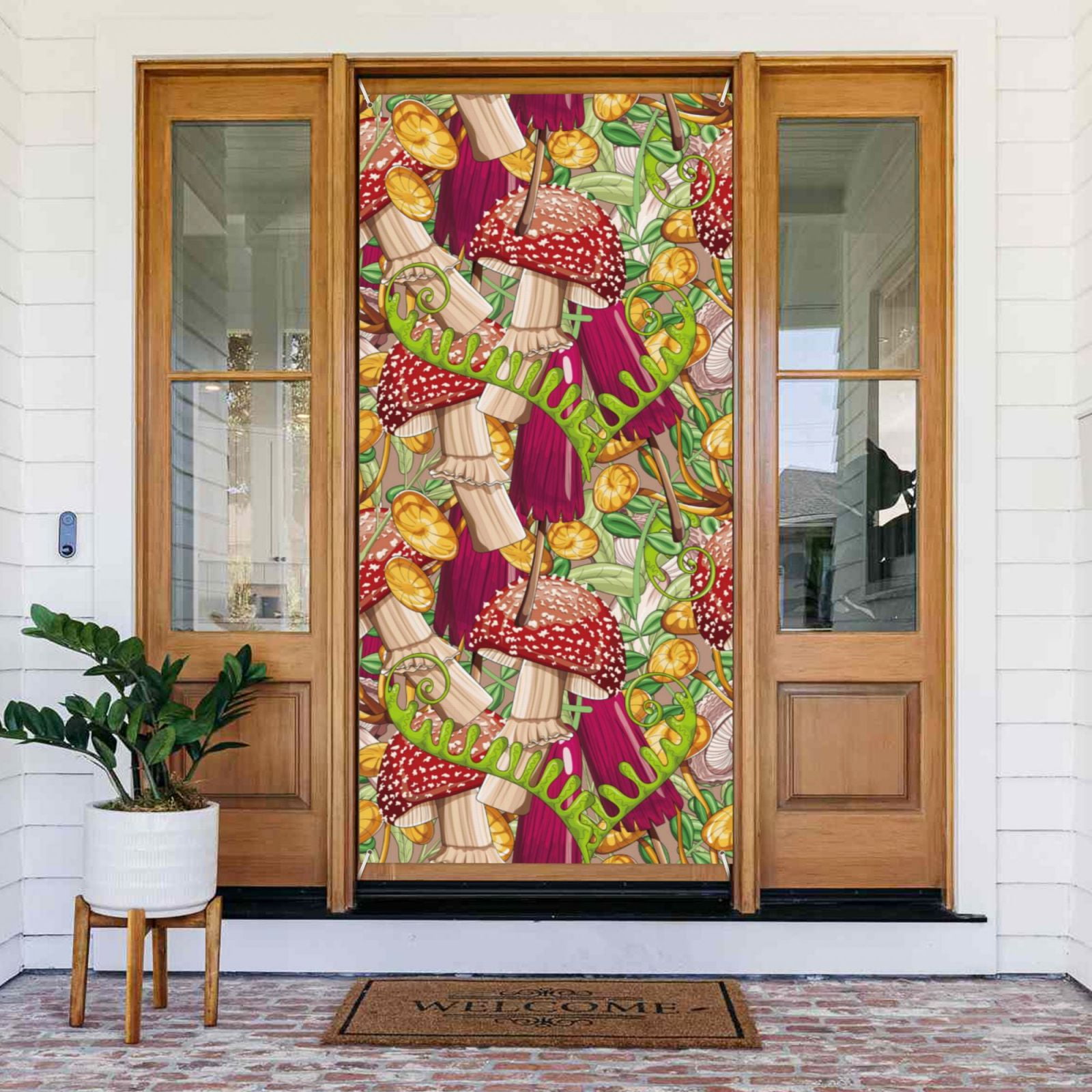 Door Covers Decorative - Colored Mushrooms Leaves Door Banner ...
