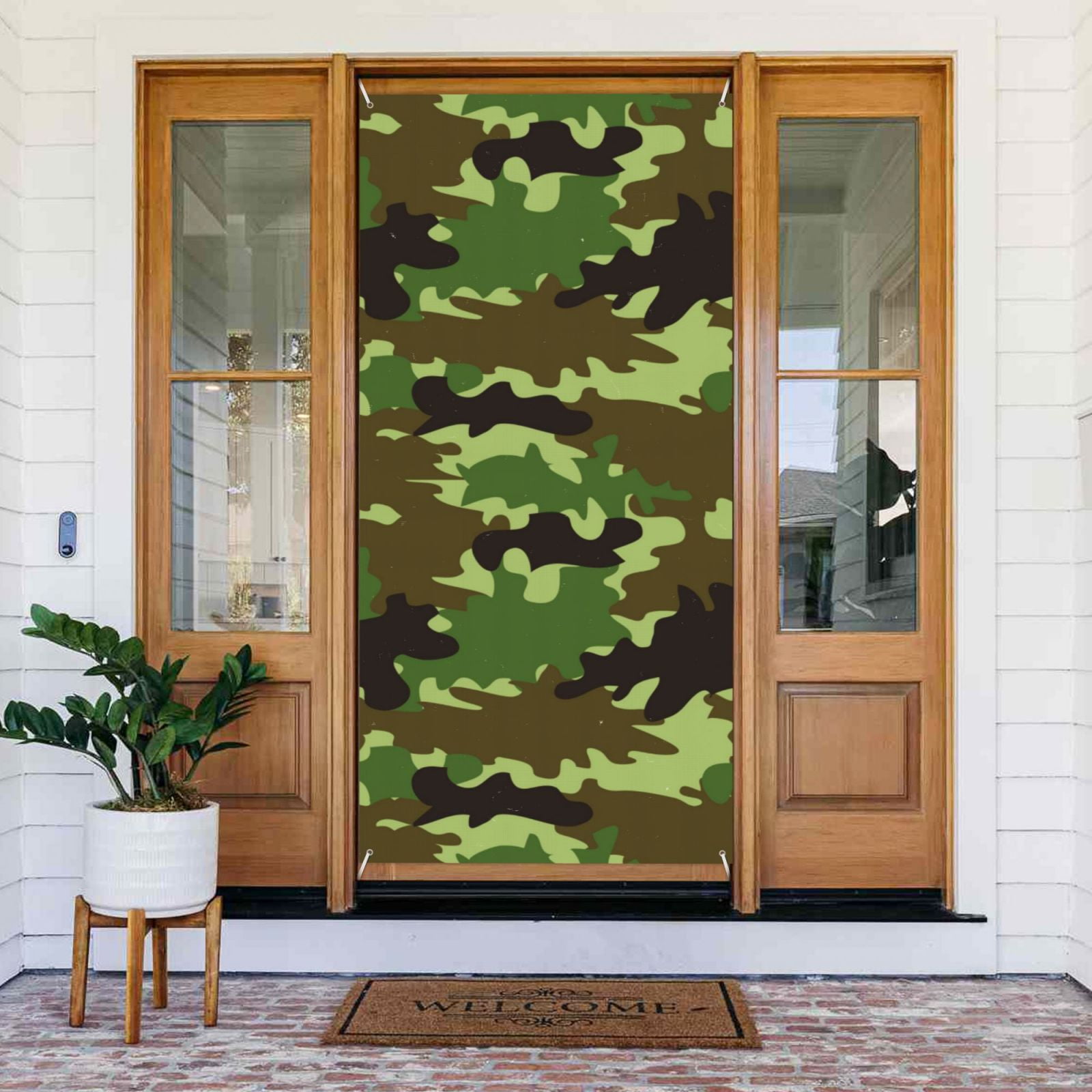 Door Covers Decorative - Green Camouflage Door Banner Decorations for Indoor Outdoor, Spring, Summer, Fall, Winter Funny Christmas Halloween Decorations