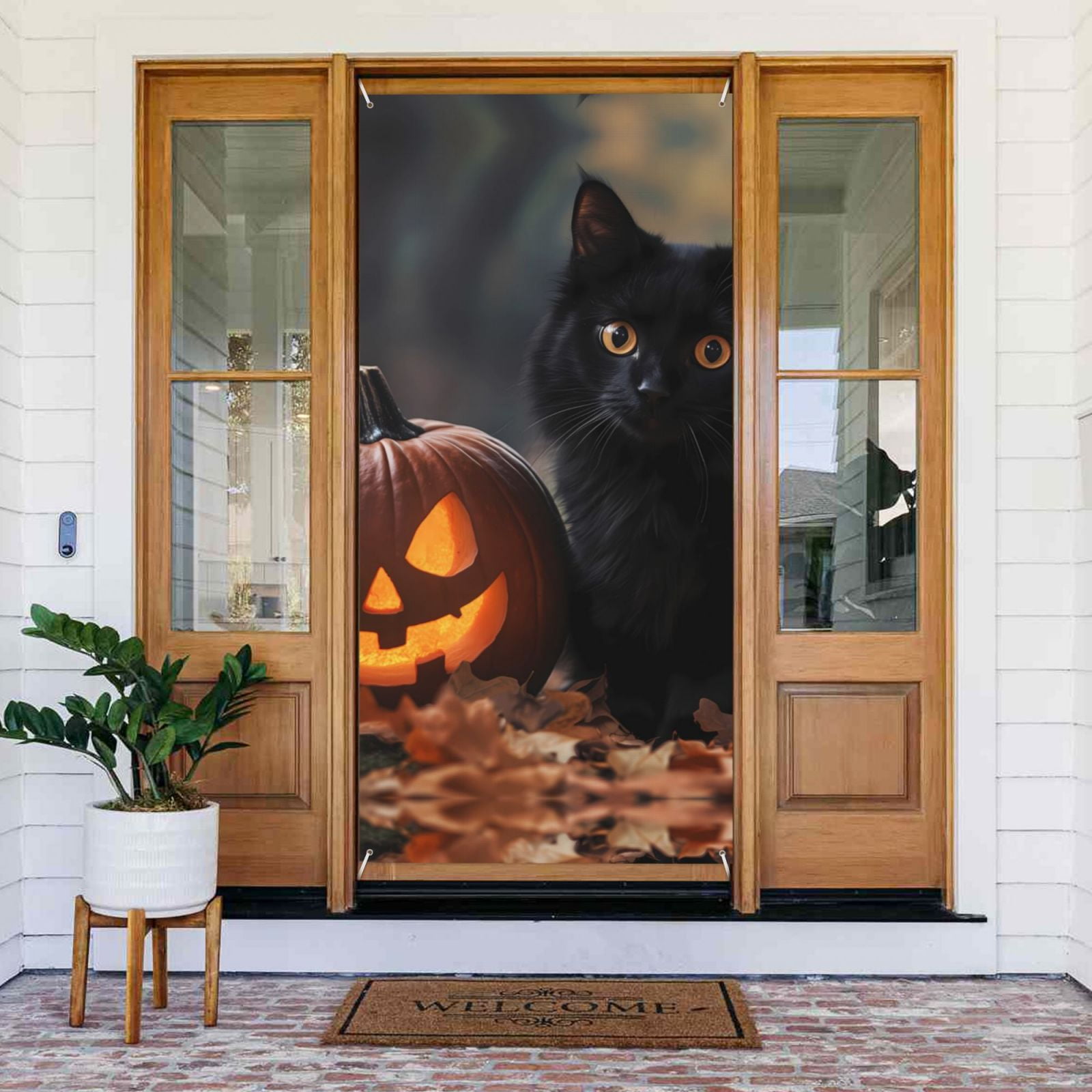 Door Covers Decorative Halloween Cute Pumpkin Black Cat Door Banner