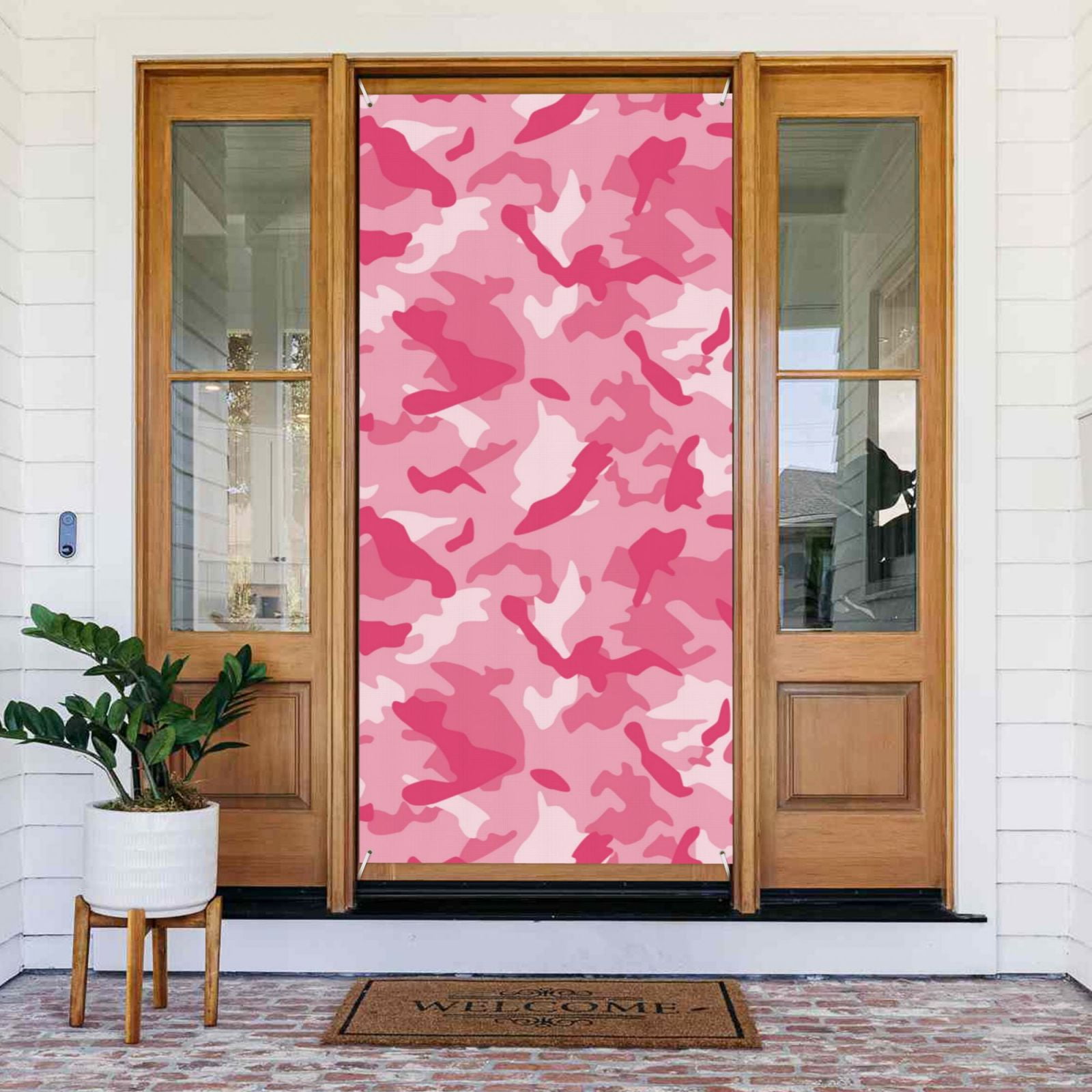 Door Covers Decorative - Pink Camouflage Door Banner Decorations for Indoor Outdoor, Spring, Summer, Fall, Winter Funny Christmas Halloween Decorations