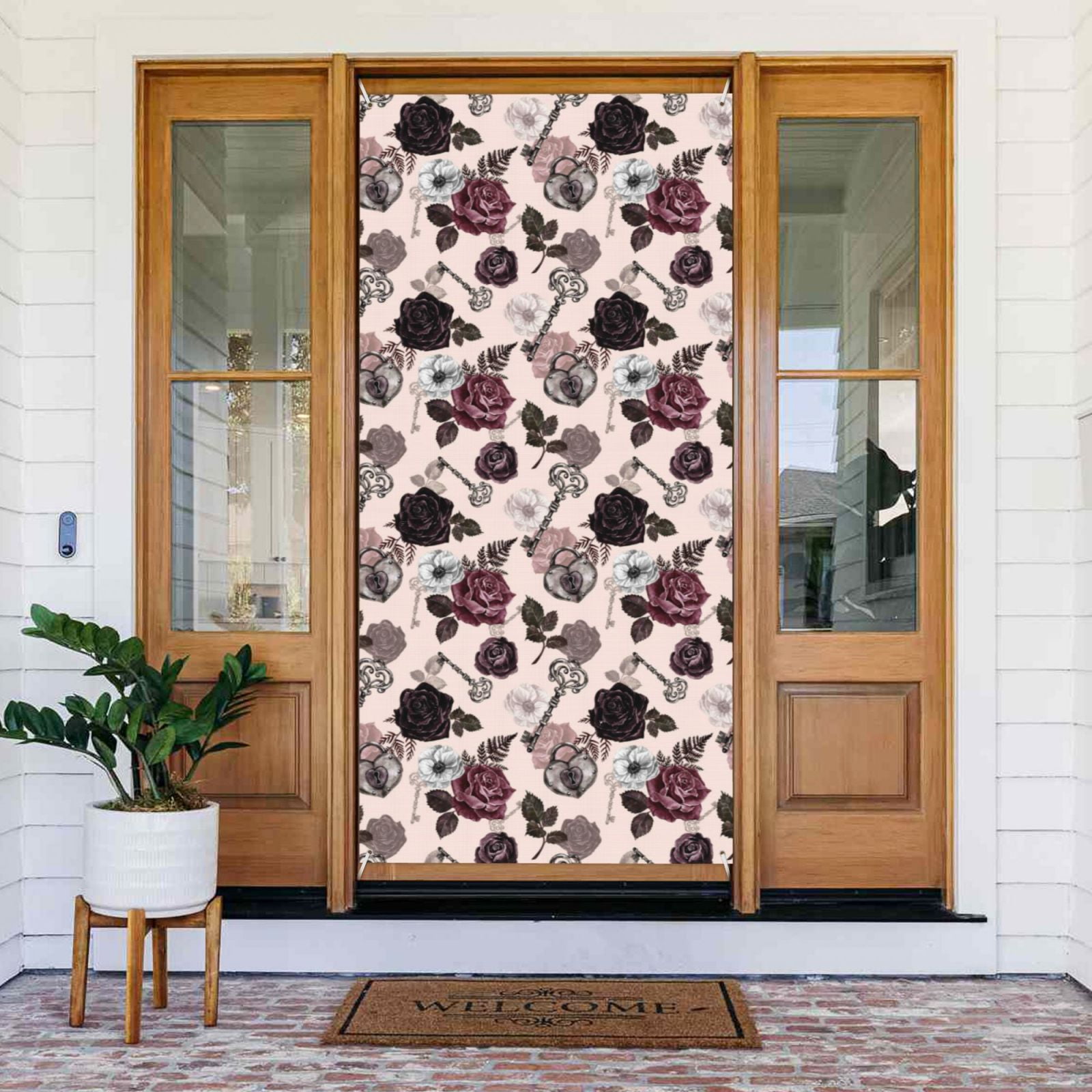 Door Covers Decorative - Retro Red Black Roses Door Banner Decorations ...