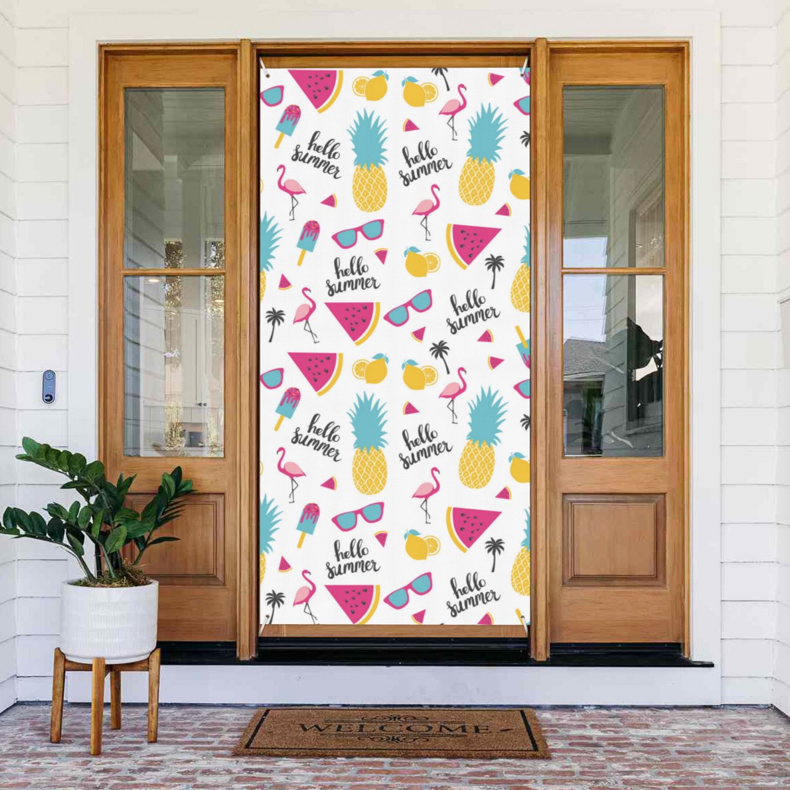 Door Covers Decorative - Summer Bird Pineapple Door Banner Decorations ...