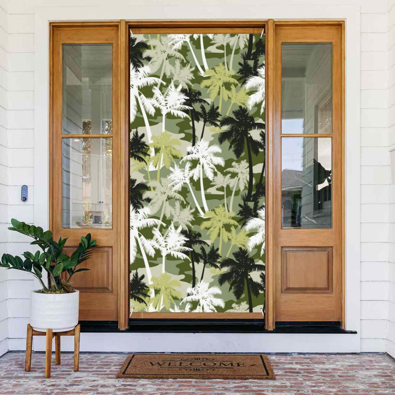 Door Covers Decorative - Tropical Jungle Camouflage Door Banner Decorations for Indoor Outdoor, Spring, Summer, Fall, Winter Funny Christmas Halloween Decorations