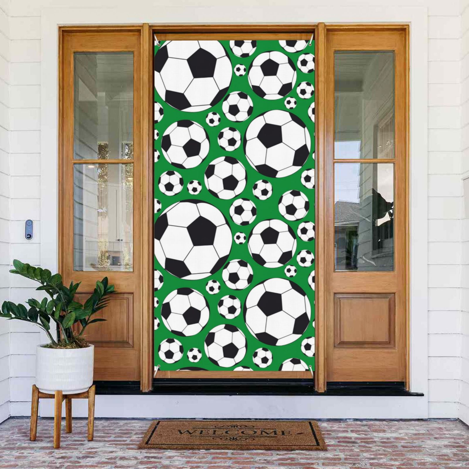 Door Covers Decorative soccer balls green print Door Banner