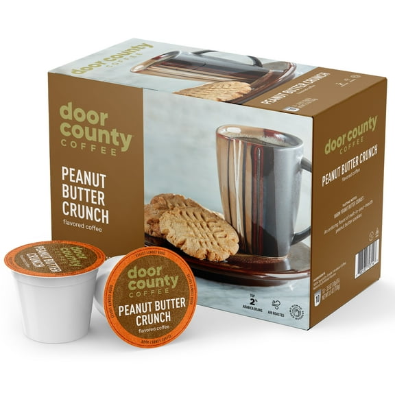 Door Cty Coffee Peanut Butter Crunch Flavored Specialty Arabica Single-Serve Coffee Pods, Medium Roast, 10 Ct Box, Compatible with Keurig 2.0 K Cup Brewers