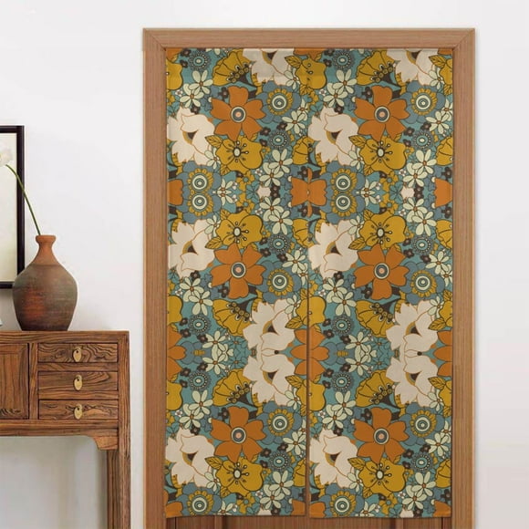 Door Curtain 34x56in, Shade And Dust Protection Privacy Door Curtain, Suitable For Home Office Window Kitchen Bathroom Bedroom And Other Scenes Bright Terracotta Flowers Style