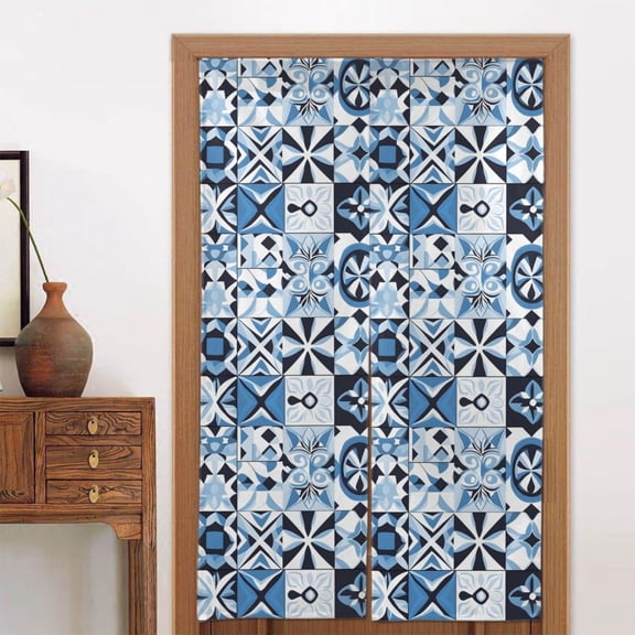 Door Curtain 34x56in Two Pieces Of Uniform Is Not Easy To Wrinkle The Room Shade And Dustproof For The Wall On The Door Or Window Aliceblue Geometric Patterns_1