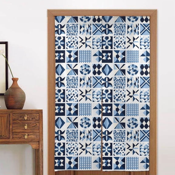 Door Curtain 34x56in Two Pieces Of Uniform Is Not Easy To Wrinkle The Room Shade And Dustproof For The Wall On The Door Or Window Aliceblue Geometric Patterns_2
