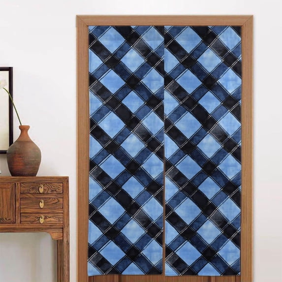 Door Curtain 34x56in Two Pieces Of Uniform Is Not Easy To Wrinkle The Room Shade And Dustproof For The Wall On The Door Or Window Argyle Plaid Doderblue_1
