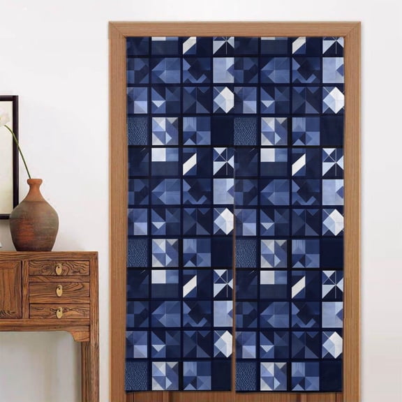 Door Curtain 34x56in Two Pieces Of Uniform Is Not Easy To Wrinkle The Room Shade And Dustproof For The Wall On The Door Or Window Midnightblue Geometric Patterns_3