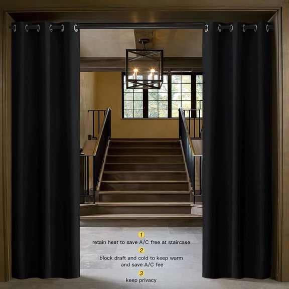 Door Curtain 80 Inch Length for Doorway Privacy, Room Divider Curtain Cover, Blackout Temporary Insulated Closet Drape for Bedroom Closet (1 Panel, 6.7ft Tall x 2.8ft Wide, Black)