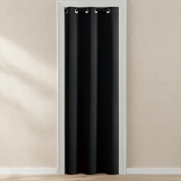 Door Curtain for Doorway Privacy, Closet Curtains for Doors, Single Blackout Curtain Panel for Narrow Window, Thick Thermal Insulated Door Cover Room Divider, Black