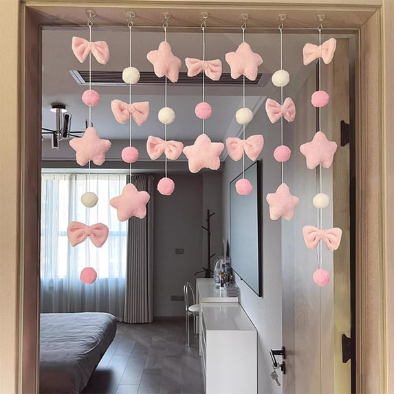 Door Curtain No-drilling,Balls,Star and Bows,Required Wall Decoration Door Curtain Hanging Ornament,for Tree Window Curtain Door Living Room Decor