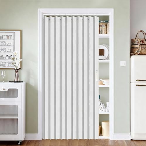 Door Curtains for Doorways, Accordion Style Curtain for Closet Doors, Temporary Doors for A Room Privacy, 1 Panel with Tieback, W52 x L78, Stone White