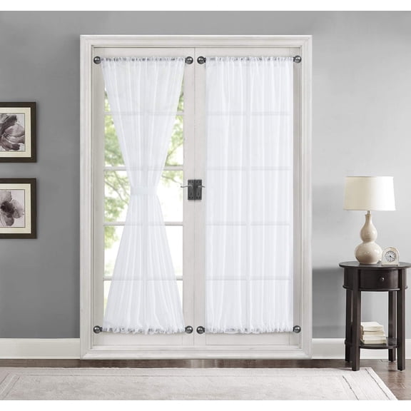 Door Curtains Set of 2 - Sheer Voile Door Patio Sidelight Window Curtain Panels with Tieback for Doors - 2 Panels (White, 54 W x 72 L)
