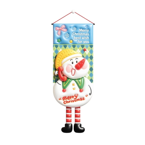Door Decor Hanging Colorful 3D Snowman Christmas Fabric 1 Pack for Front Entryway Home Party Holiday Season