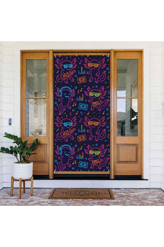 Door Decoration Banner 72.835.4in Strong And Durable Use Safe Folding Light Weight Easy To Hang With A 6 M Rope Neon Party Axolotls - 80s Synthwave